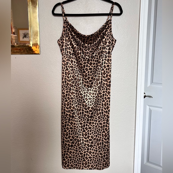 Cheetah print leopard print midi dress - H&M midi dress with slit - cowl neck - Picture 1 of 5